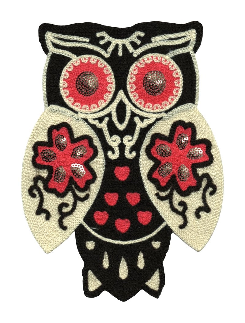Woolen Owl Bird with Chumki Embroidered Sew on Patch Size 21cm x 15cm for Jackets TShirts Bags Jeans Pants Outdoor Clothing Imported from Malaysia Code R15  - Image 1