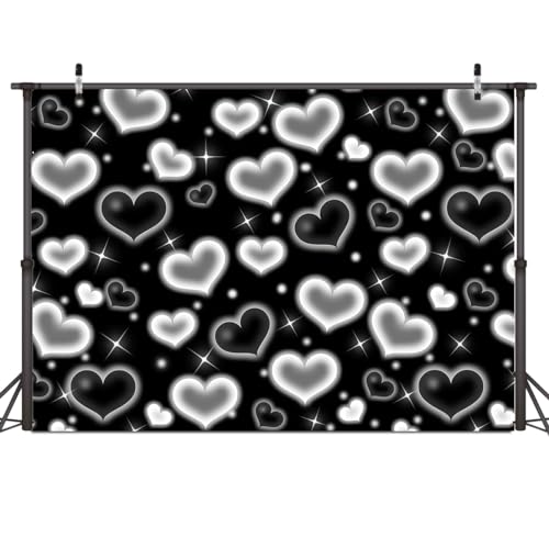 Dudaacvt 7X5FT Black Heart Photo Backdrop 90s Backdrops for Photoshoot Valentine's Day Backdrop Women Men Happy Birthday Photography Background Banner Photo Booth Studio Props D695 - Image 1