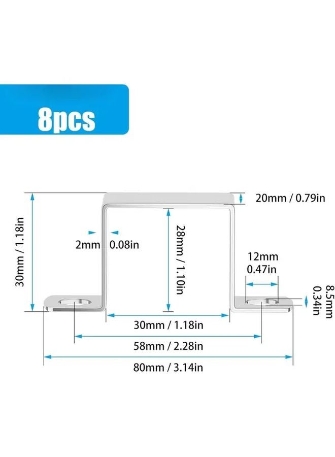 8 قطع من مشابك الأنابيب المربعة من الفولاذ المقاوم للصدأ M30x30 مقواة وسميكة لحامل الأنابيب بزاوية قائمة - Image 4