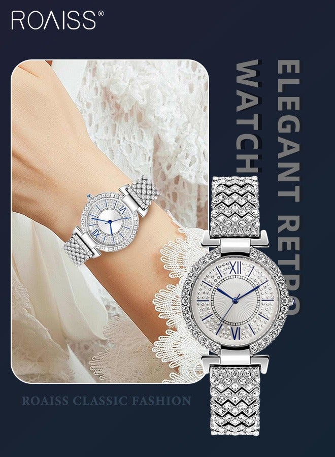 roaiss Women's Bracelet Strap Quartz Watch Analog Display Round Dial Watch with Full Rhinestone Decoration Waterproof Elegant Gift for Ladies  - Image 1
