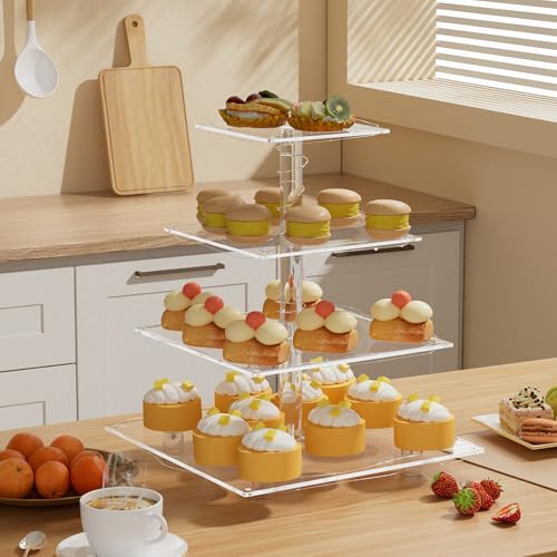 weddingwish 4 Tier Acrylic Cupcake Display Stand, Cupcake Tower Stand with Light, Cupcake Tier Stand for 50 Cupcakes, Clear Cupcake Stands for Weddings, Birthdays, Party, Graduation - Image 5