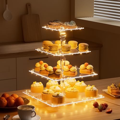 weddingwish 4 Tier Acrylic Cupcake Display Stand, Cupcake Tower Stand with Light, Cupcake Tier Stand for 50 Cupcakes, Clear Cupcake Stands for Weddings, Birthdays, Party, Graduation - Image 2