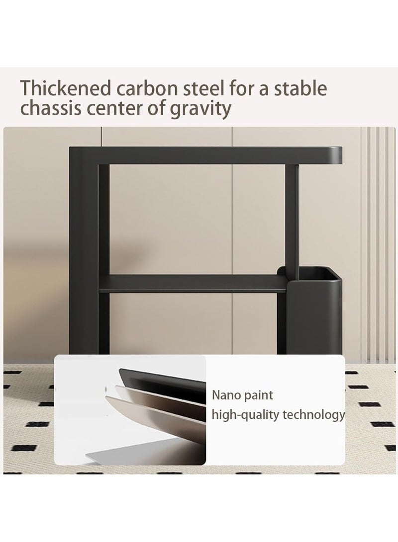 XiuWoo Mobile End Table on Lockable Wheels,Nightstand Narrow Coffee Table with 5mm Thick Fluted Tempered Glass,Snack Cart Storage Rack Creative Sofa Side Table, Bedside Utility Cart,Iron Side Cabinet for Living Room,Black - Image 3