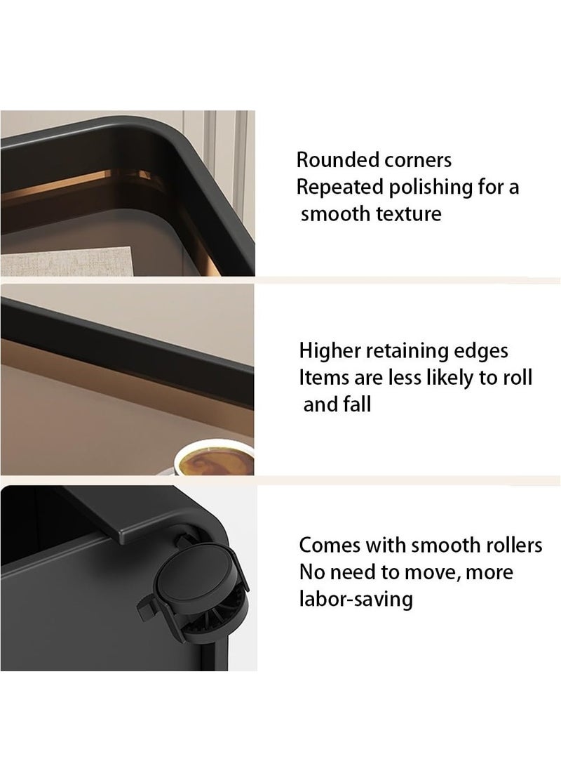 XiuWoo Mobile End Table on Lockable Wheels,Nightstand Narrow Coffee Table with 5mm Thick Fluted Tempered Glass,Snack Cart Storage Rack Creative Sofa Side Table, Bedside Utility Cart,Iron Side Cabinet for Living Room,Black - Image 4