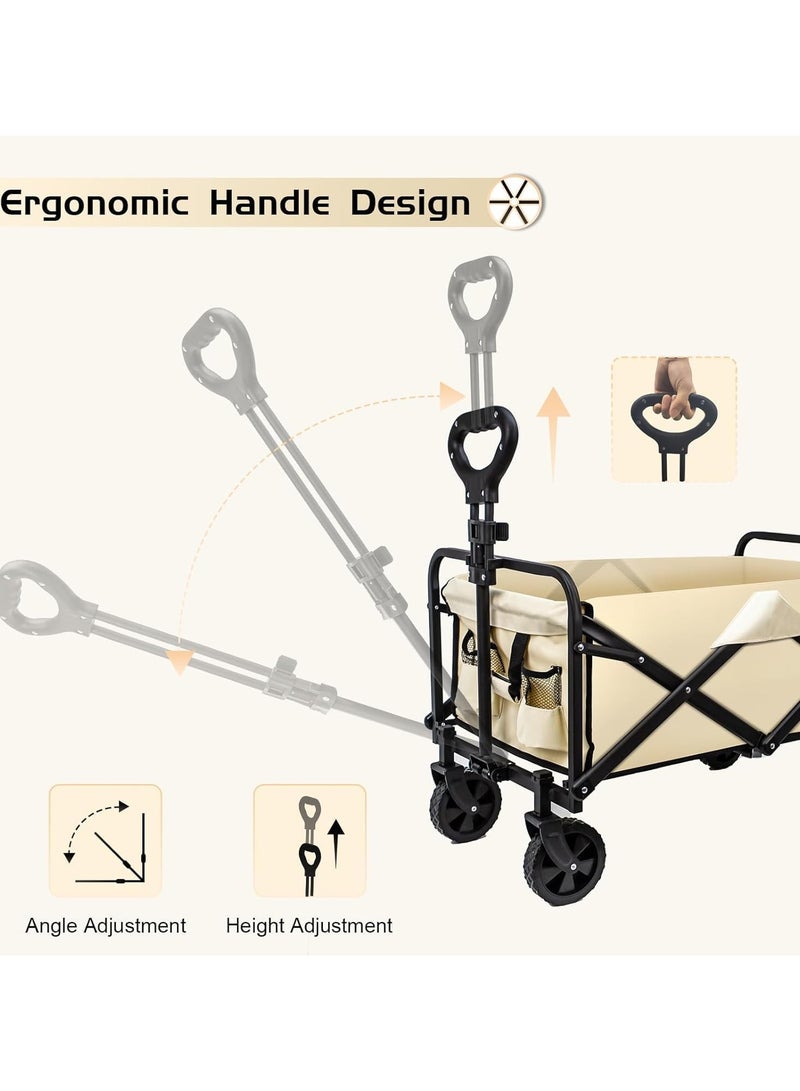 المؤسس عربة حديقة قابلة للطي من، عربة شاطئ قابلة للطي شديدة التحمل مزودة بعجلات، عربة خارجية قابلة للطي محمولة وبسعة واسعة للرياضة والتسوق والتخييم والشاطئ (أسود) - Image 2