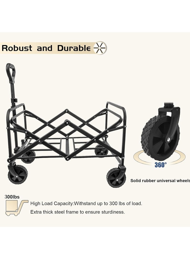 المؤسس عربة حديقة قابلة للطي من، عربة شاطئ قابلة للطي شديدة التحمل مزودة بعجلات، عربة خارجية قابلة للطي محمولة وبسعة واسعة للرياضة والتسوق والتخييم والشاطئ (أسود) - Image 3