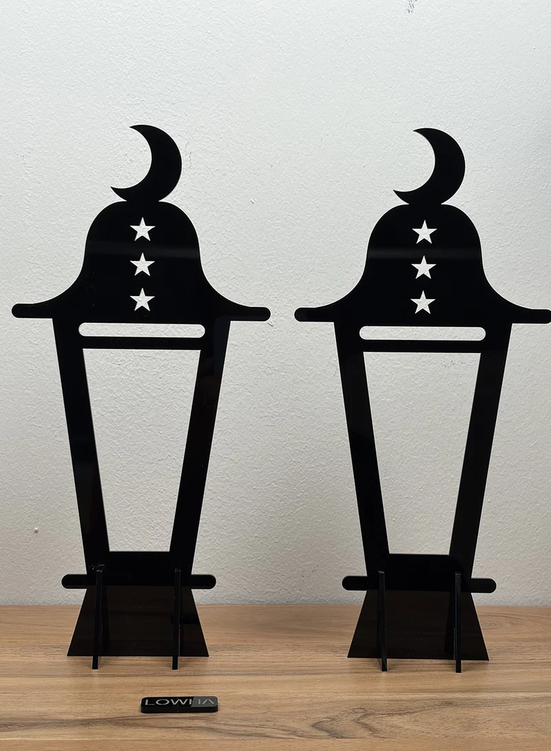 LOWHA Set of Two Decorative Acrylic Ramadan Lantern Stands with Crescent Moon Shape