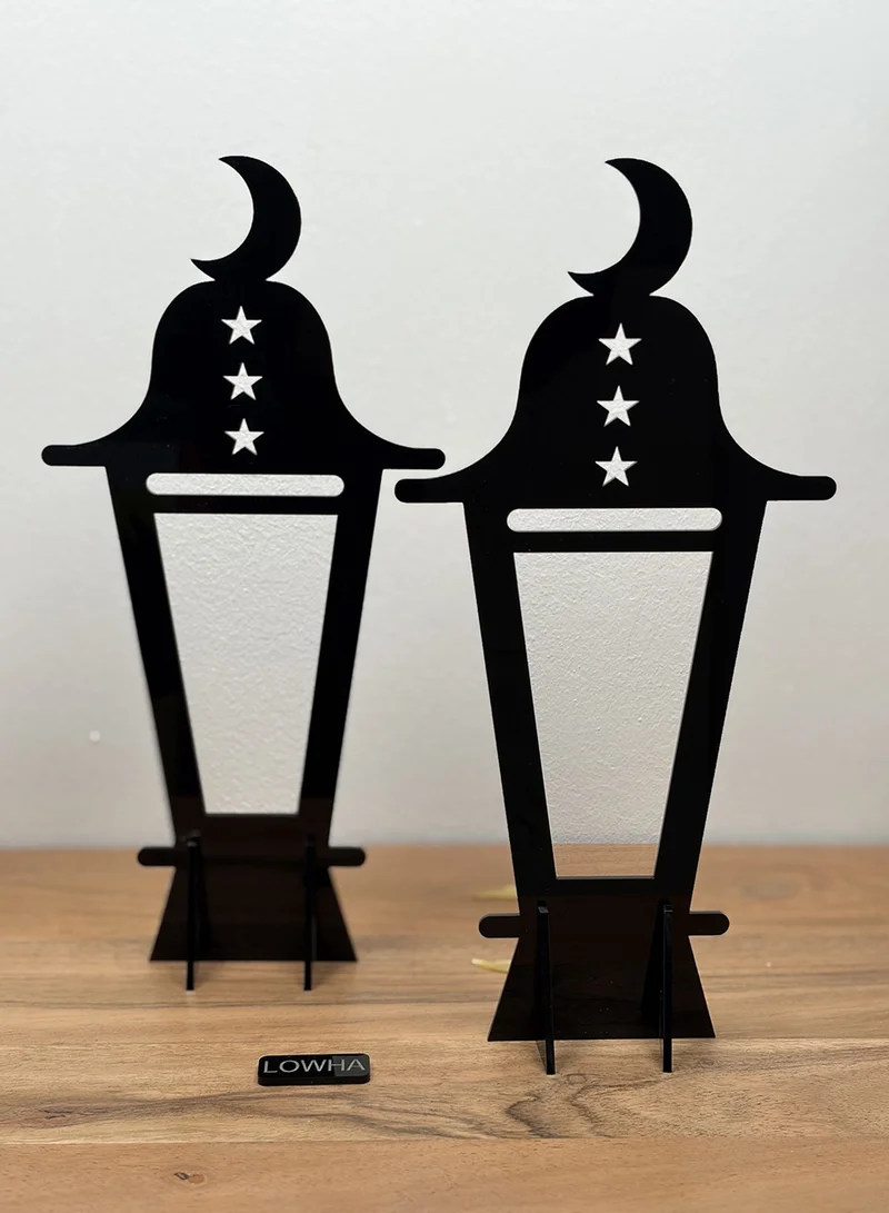 LOWHA Set of Two Decorative Acrylic Ramadan Lantern Stands with Crescent Moon Shape