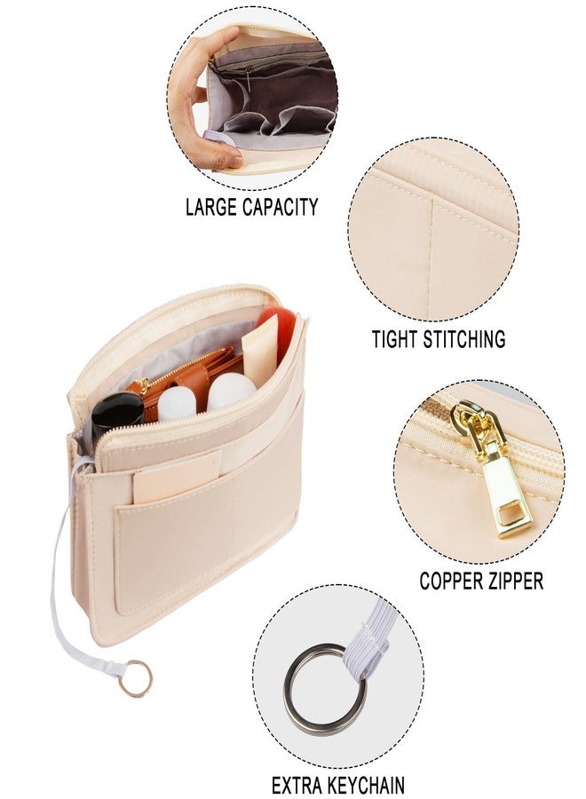 Vercord Purse Organizer Insert with Zipper for Women Hobo Handbags Shaper Insert 12 Pockets Bag Beige Small - Image 4