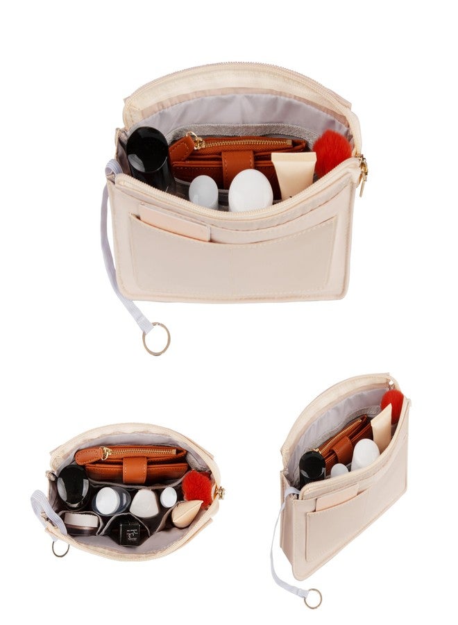 Vercord Purse Organizer Insert with Zipper for Women Hobo Handbags Shaper Insert 12 Pockets Bag Beige Small - Image 5