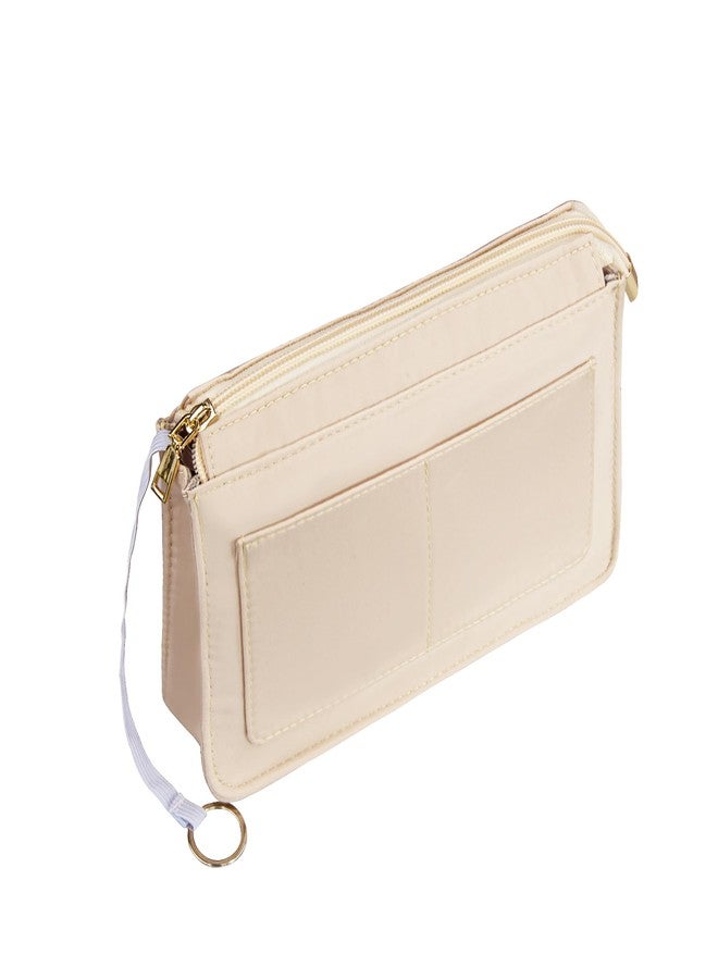 Vercord Purse Organizer Insert with Zipper for Women Hobo Handbags Shaper Insert 12 Pockets Bag Beige Small - Image 1