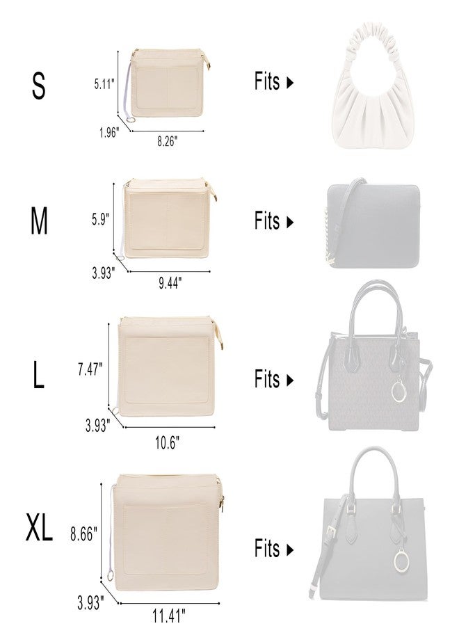 Vercord Purse Organizer Insert with Zipper for Women Hobo Handbags Shaper Insert 12 Pockets Bag Beige Small - Image 2