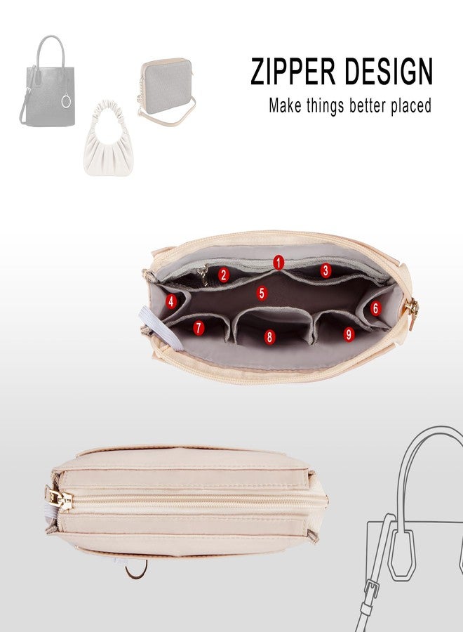 Vercord Purse Organizer Insert with Zipper for Women Hobo Handbags Shaper Insert 12 Pockets Bag Beige Small - Image 3