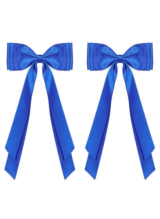 Miroksh Royal Blue Large Hair Bows Alligator Clip 5.5" Solid Satin Polyester Ribbon Ponytail Hair Barrettes with Long Tail Wedding Dress Decor Accessories for Women Toddler Teen Girls - Image 1