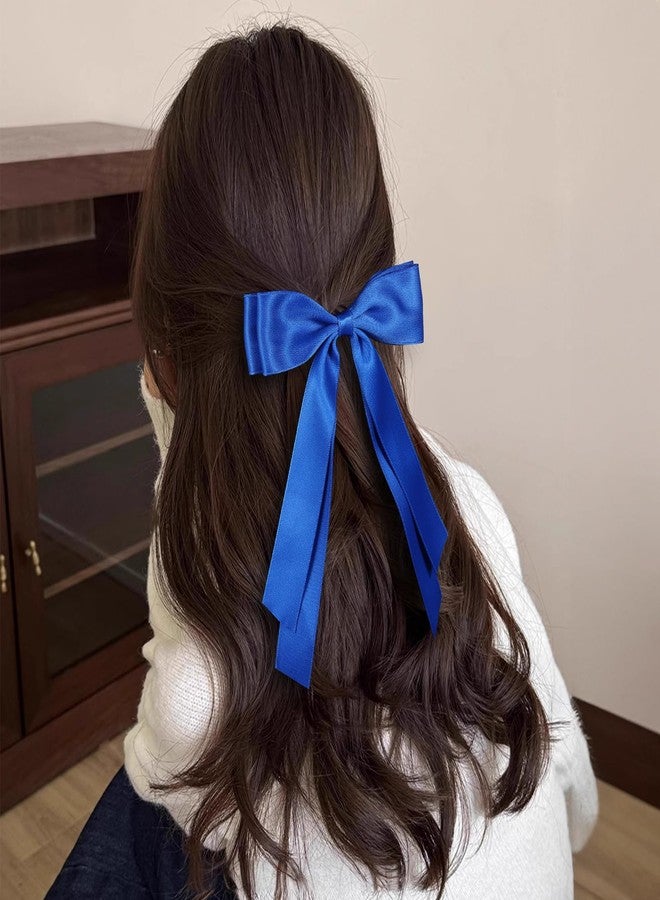 Miroksh Royal Blue Large Hair Bows Alligator Clip 5.5" Solid Satin Polyester Ribbon Ponytail Hair Barrettes with Long Tail Wedding Dress Decor Accessories for Women Toddler Teen Girls - Image 5