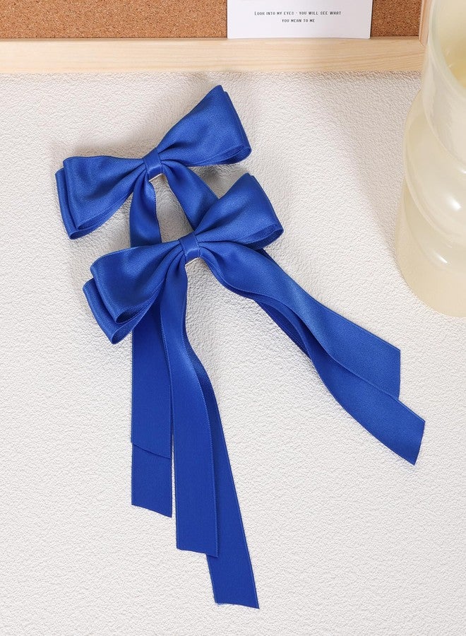 Miroksh Royal Blue Large Hair Bows Alligator Clip 5.5" Solid Satin Polyester Ribbon Ponytail Hair Barrettes with Long Tail Wedding Dress Decor Accessories for Women Toddler Teen Girls - Image 2