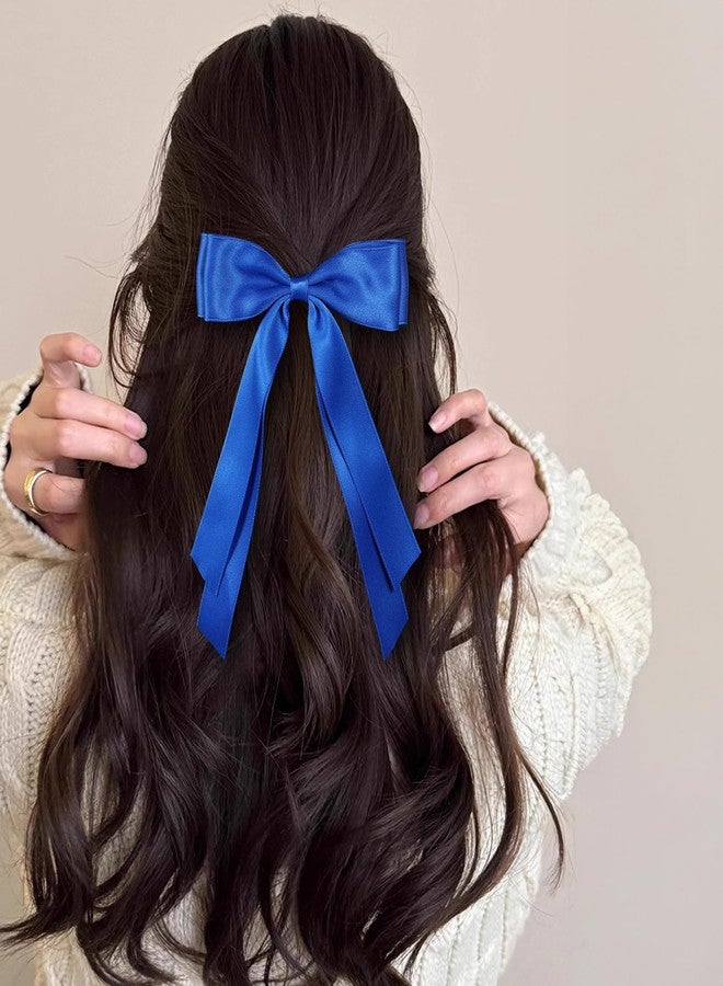 Miroksh Royal Blue Large Hair Bows Alligator Clip 5.5" Solid Satin Polyester Ribbon Ponytail Hair Barrettes with Long Tail Wedding Dress Decor Accessories for Women Toddler Teen Girls - Image 3