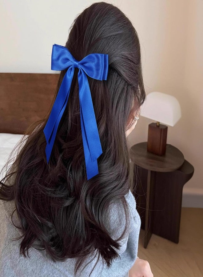 Miroksh Royal Blue Large Hair Bows Alligator Clip 5.5" Solid Satin Polyester Ribbon Ponytail Hair Barrettes with Long Tail Wedding Dress Decor Accessories for Women Toddler Teen Girls - Image 4