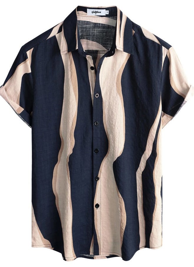 VATPAVE Mens Casual Hawaiian Floral Shirts Short Sleeve Button Down Tropical Shirts Beach Summer Shirts Small Navy Beige  - Image 1