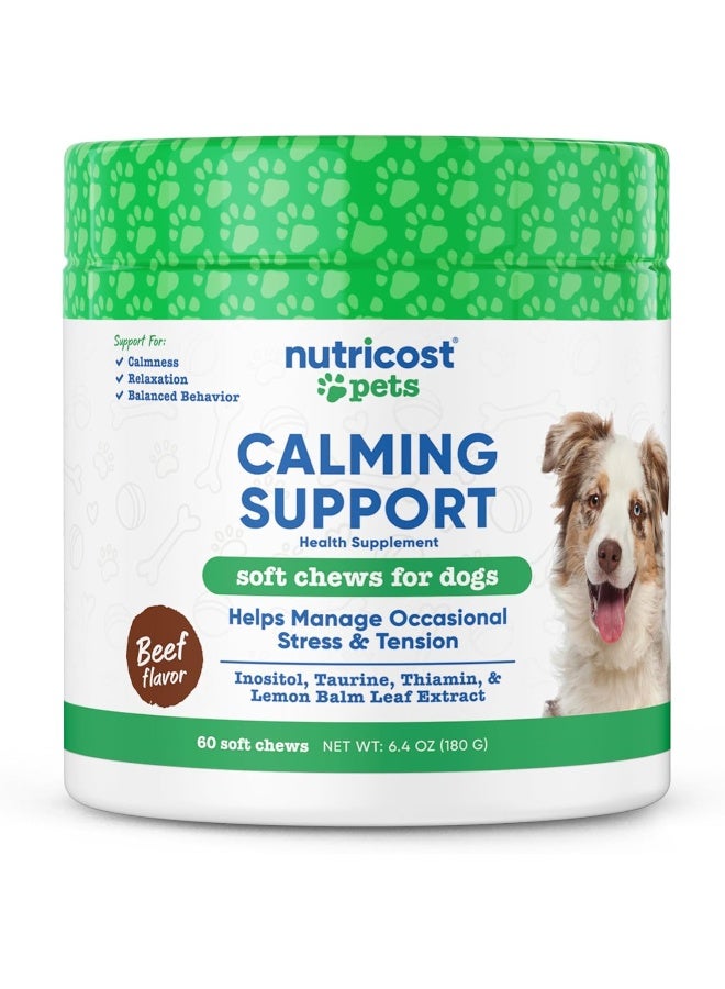 Nutricost دعم تهدئة الحيوانات الأليفة - مضغ ناعم للكلاب (بنكهة لحم البقر) 60 مضغ ناعم - Image 1