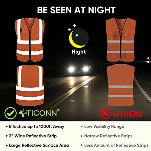 TICONN Reflective Safety Vest High Visibility Class II Mesh Vest for Women & Men Meets ANSI Standards (1PK, Orange, M) - Image 4