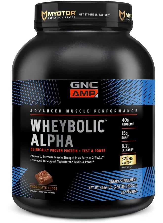GNC - AMP Wheybolic Alpha with MyoTOR Protein Powder | Targeted Muscle Building and Workout Support Formula with BCAA | 40g Protein | Chocolate Fudge | 22 Servings - Image 1