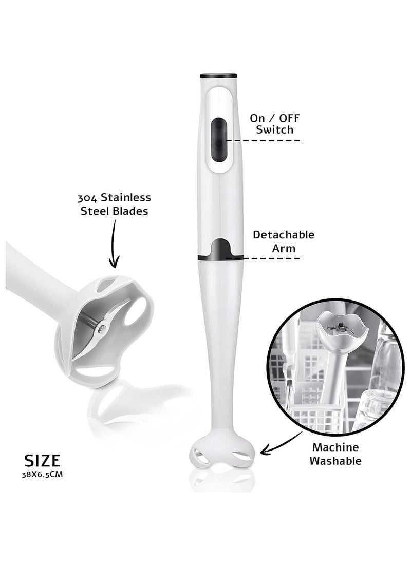 DENX Stick Blender 400W Handheld Electric Blender with Stainless Steel Blades, Portable Grip Stick Mixer Use for Blending, Pureeing, Whipping, and Mixing Soups, Smoothies, Sauces, and More, DX2012