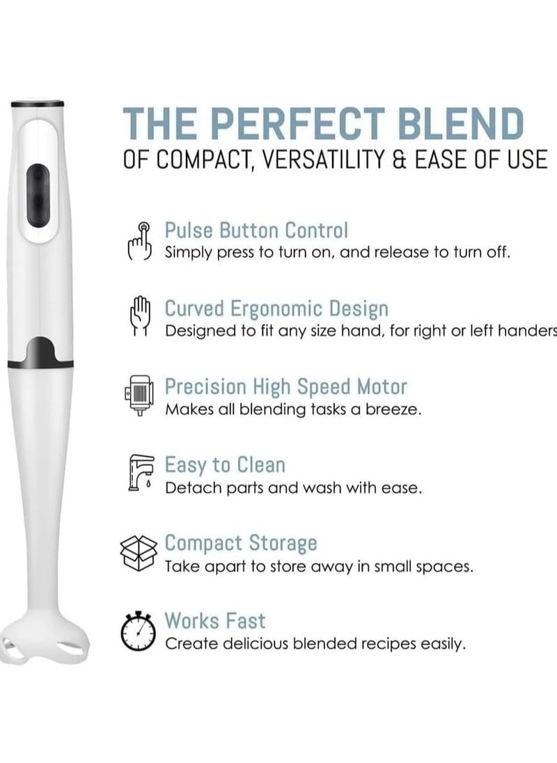 DENX Stick Blender 400W Handheld Electric Blender with Stainless Steel Blades, Portable Grip Stick Mixer Use for Blending, Pureeing, Whipping, and Mixing Soups, Smoothies, Sauces, and More, DX2012