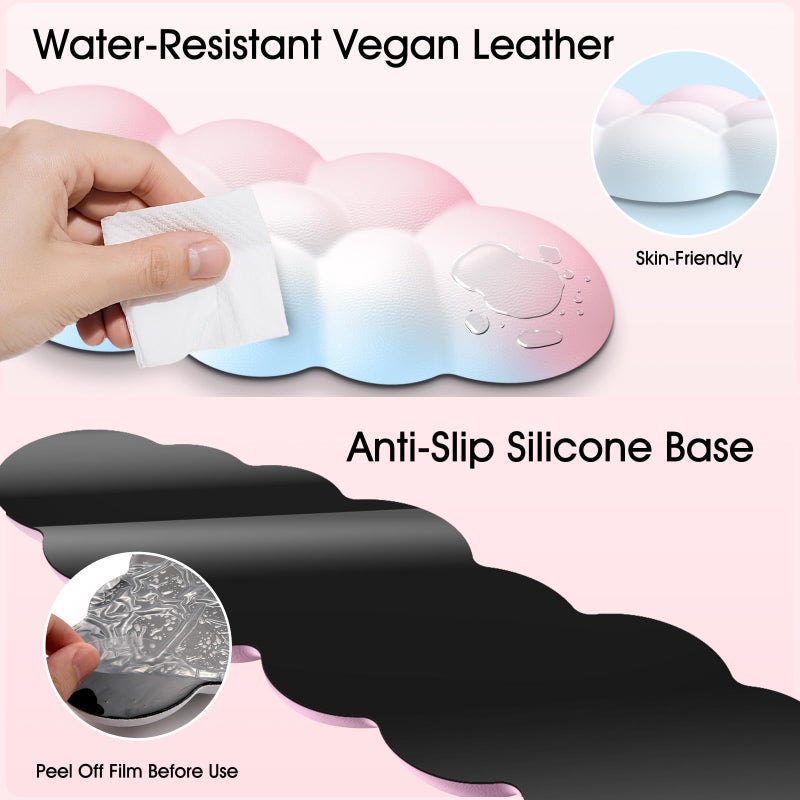 Sushret Cloud Wrist Rest for Computer Keyboard, 4-in-1 Memory Foam Leather Cloud Keyboard Wrist Rest and Mouse Pad Set with Ergonomic Support for Arm and Palm Cushion, Gaming/Work Setup, Rainbow - Image 5