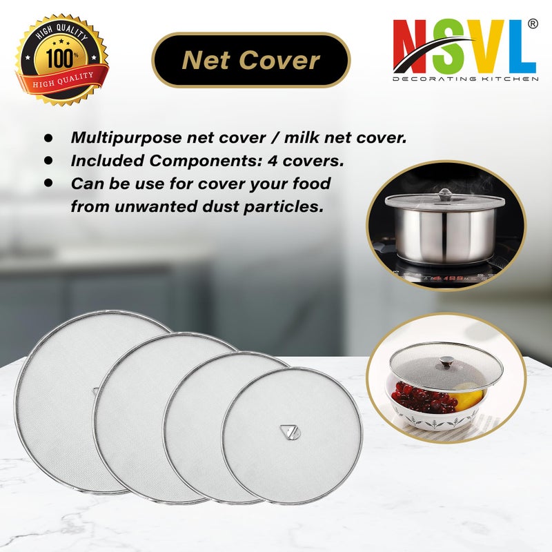NSVL Stainless Steel Food Cover Net Lid, 304 Food Grade, Set of 4, Silver  - Image 2