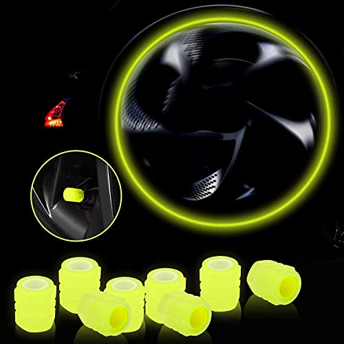 Careflection || Luminous Wheels Cap Tire Valve Stem, Glow Luminous at Night, Air Caps Cover Fluorescent, Illuminated Auto Car Wheel Valve Stem Caps Cover for SUV, Motorcycles, Truck (8 PCS, Yellow) - Image 1