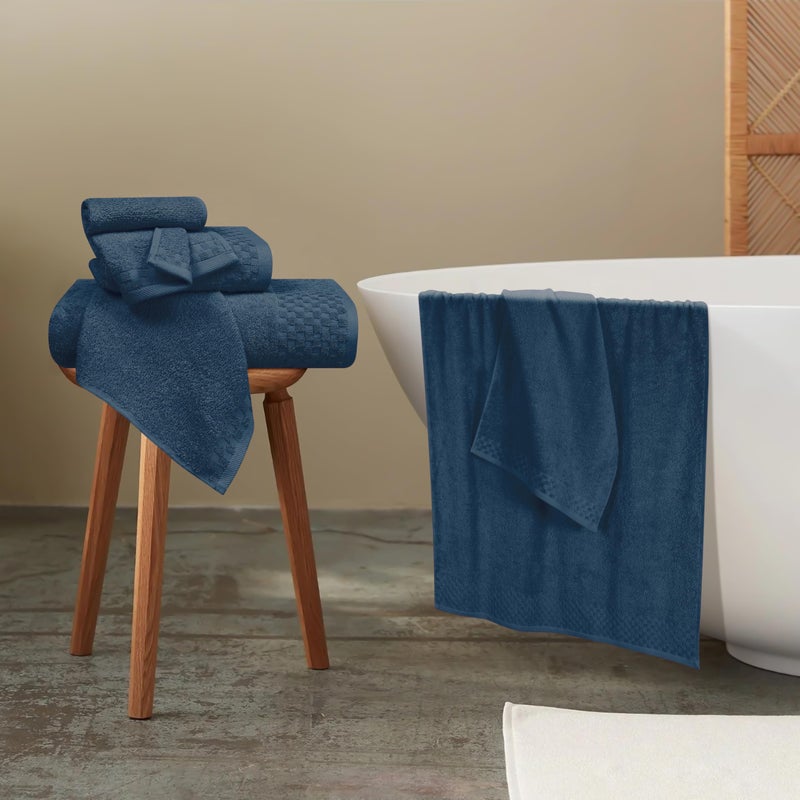 ملكي خاص MyOwn Premium Cotton 6 Pack Placel Conting for Bathroom يحتوي على 2 مناشف حمام 28 × 55 بوصة 2 مناشف يدوية 16x24 بوصة و 2 غسل 12x12 بوصة مثالية كل يوم استخدام مضغوط وخفيف الوزن - الأزرق المعدني - Image 4