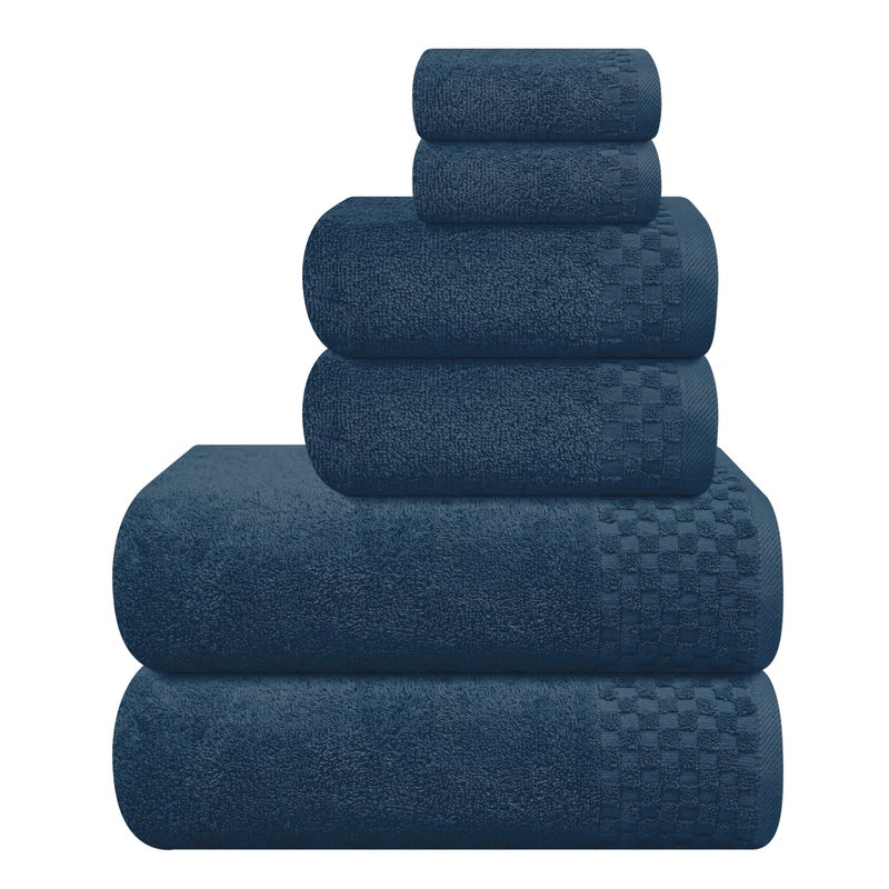 ملكي خاص MyOwn Premium Cotton 6 Pack Placel Conting for Bathroom يحتوي على 2 مناشف حمام 28 × 55 بوصة 2 مناشف يدوية 16x24 بوصة و 2 غسل 12x12 بوصة مثالية كل يوم استخدام مضغوط وخفيف الوزن - الأزرق المعدني - Image 1