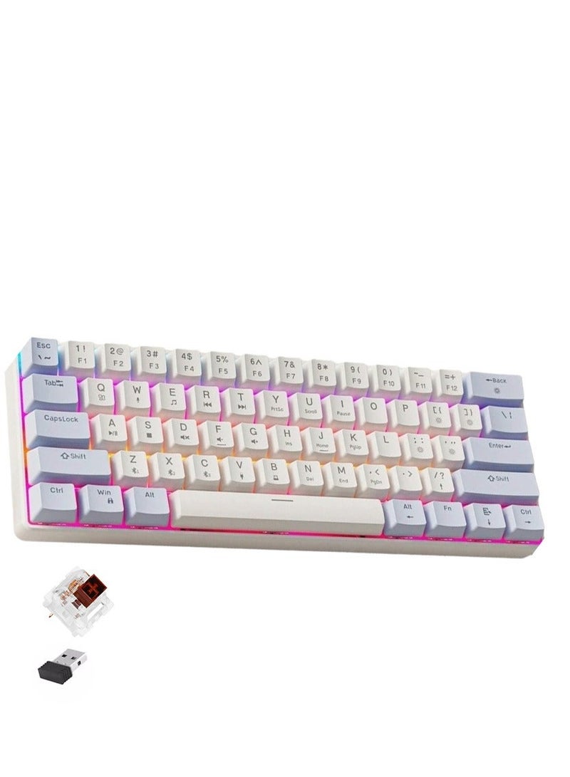 Eweadn G61 Wireless, Bluetooth & Wired Gaming Mechanical Keyboard - Rainbow LED Lighting - Anti-Ghosting, Detachable USB-C, Double-Shot Keycaps, 61 Keys Ultra-Compact - Image 1