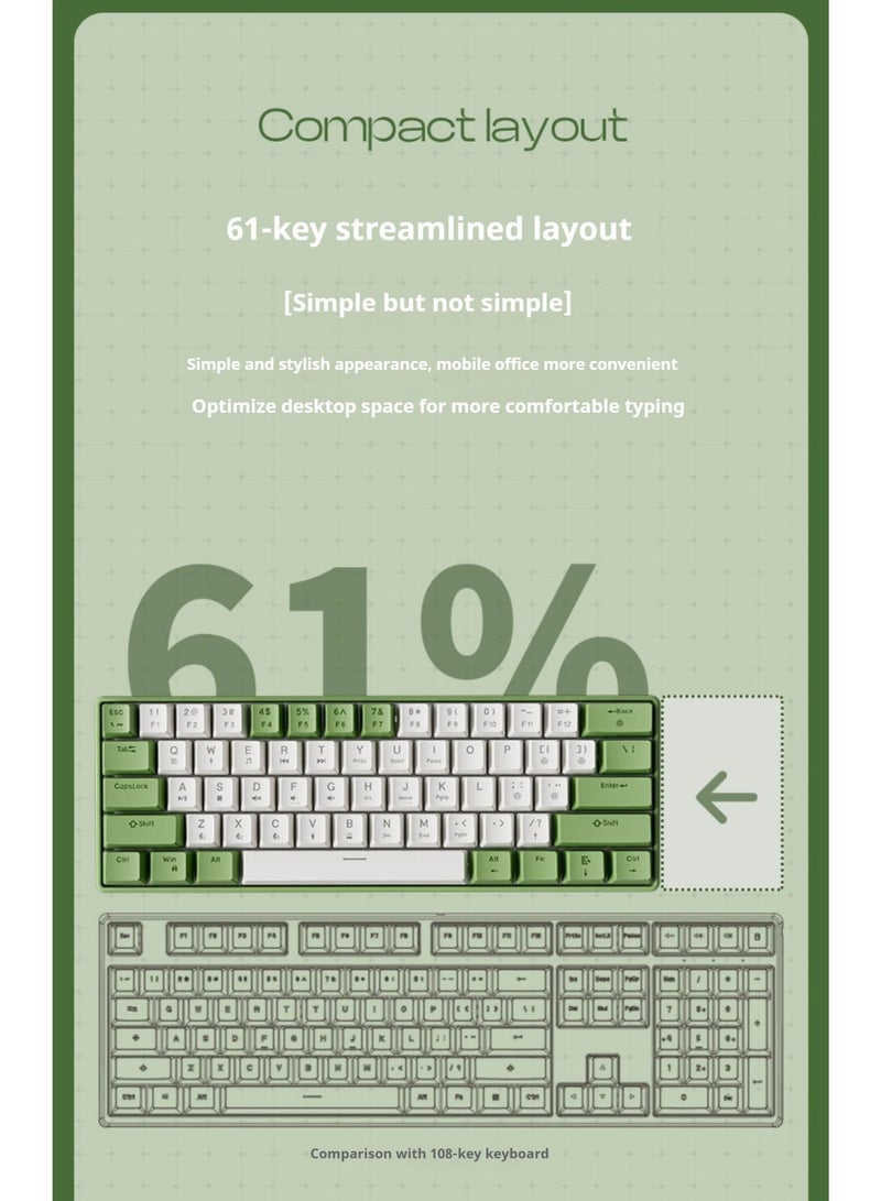 Eweadn G61 Wireless, Bluetooth & Wired Gaming Mechanical Keyboard - Rainbow LED Lighting - Anti-Ghosting, Detachable USB-C, Double-Shot Keycaps, 61 Keys Ultra-Compact - Image 3