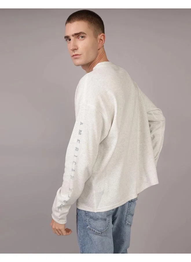 American Eagle AE Long-Sleeve Oversized Elevated Graphic Thermal T-Shirt