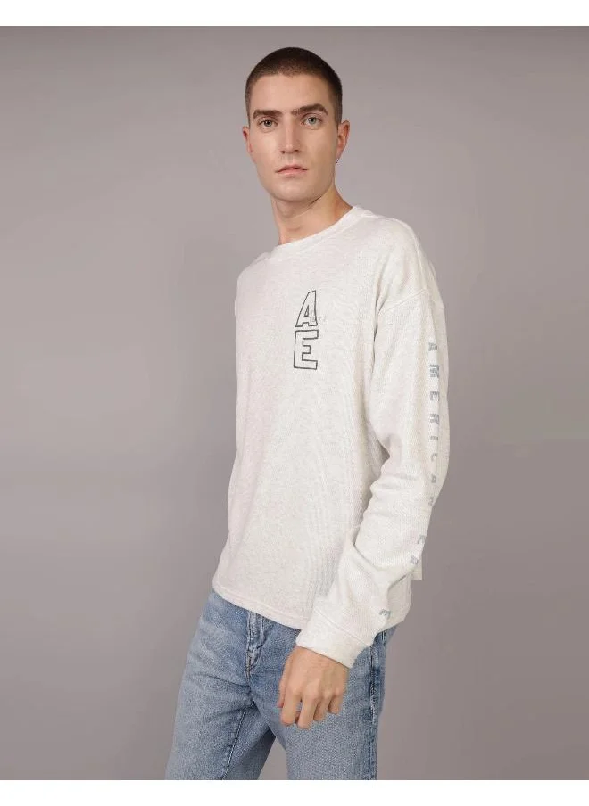 American Eagle AE Long-Sleeve Oversized Elevated Graphic Thermal T-Shirt