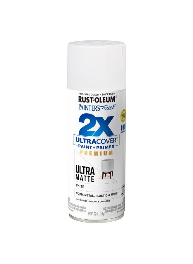 RUST-OLEUM 331181 Painter's Touch 2X Ultra Cover Spray Paint, 12 oz, Ultra Matte White  - Image 1
