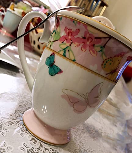 Eplze YBK Tech Euro Style Porcelain Tea Cup Coffee Mug with Lid for Breakfast Home Kitchen (((Butterflies Pattern) (Pink))) - Image 3