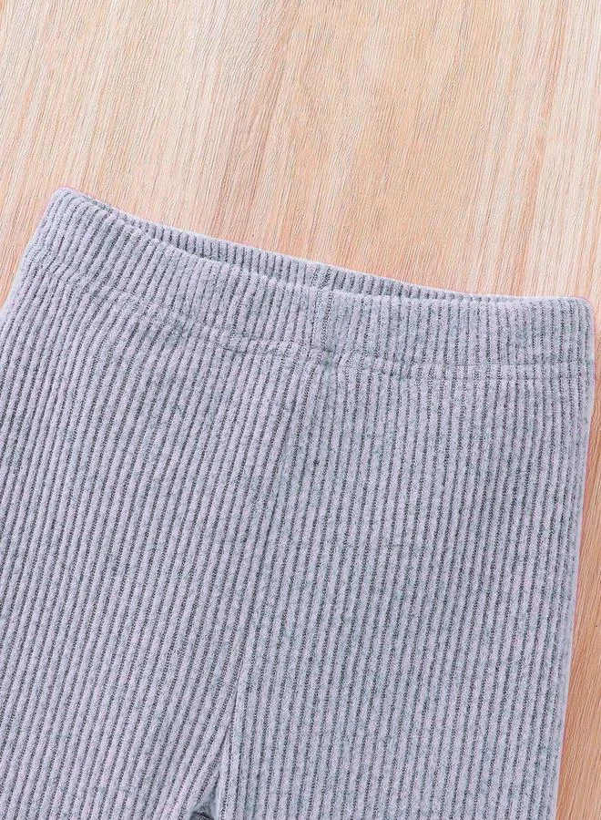 Take Two Take Two Girls Grey Flounce Hem Knit Top and Leggings Set