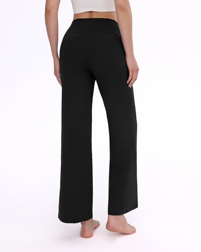 ZOOSIXX Yoga Pants Women - Wide Leg Pants Loose Casual Flowy Lounge Sweatpants High Waisted Pajamas with Pockets Black - Image 2