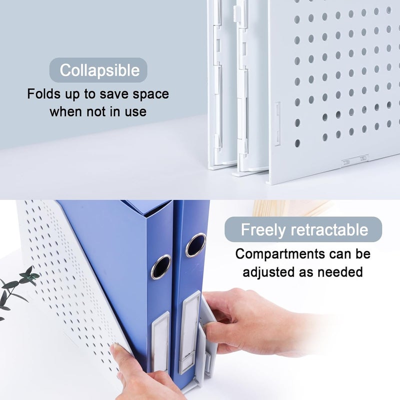 FRETONBA Collapsible Magazine File Holder with 2 Vertical Compartments Foldable Binder Holder for Desk Binder Storage Organizer Plastic Magazine Holders for Shelf, Light Gray - Image 4