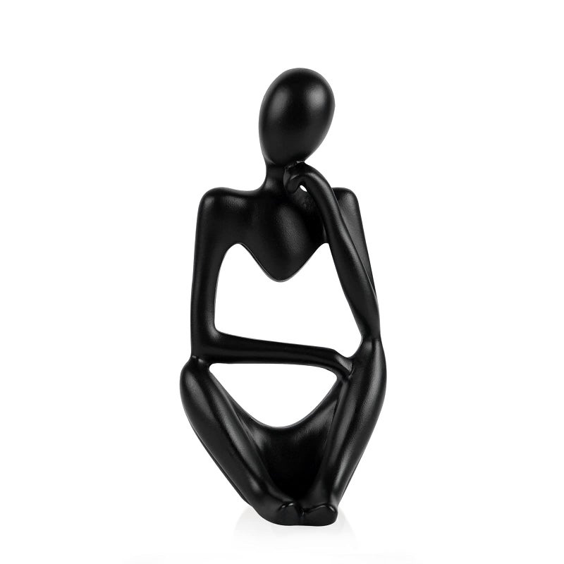 Ozzptuu Sandstone Resin Thinker Style Abstract Sculpture Statue Collectible Figurines Home Office Bookshelf Desktop Decor (Small Black  Right) - Image 1