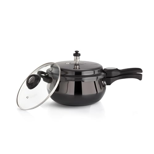 Premier Cucina Trendy Black Hard Anodized Induction Bottom Handi Pressure Cooker 1.5 Liter With Glass Lid – Durable And Versatile Cooker For Even Cooking, Induction-compatible - Image 1