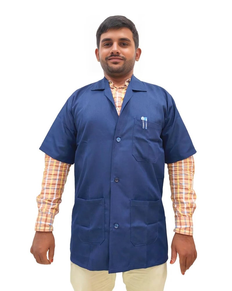 DUSHALA Engineering Lab Apron for Engineering students | Unisex Navy Blue Lab Coat | Short Sleeves | 3 Pockets Apron Lab | Made for Engineering students/Industrial use - Image 1