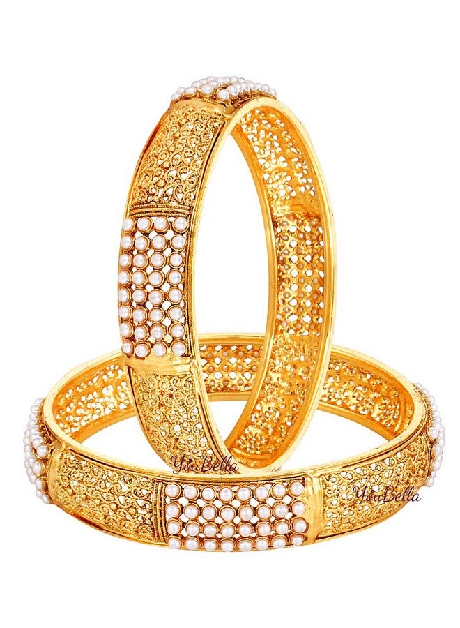 YouBella Designer Gold Plated Jewellery Pearl Studded Bangles for Women and Girls (2.8) - Image 1