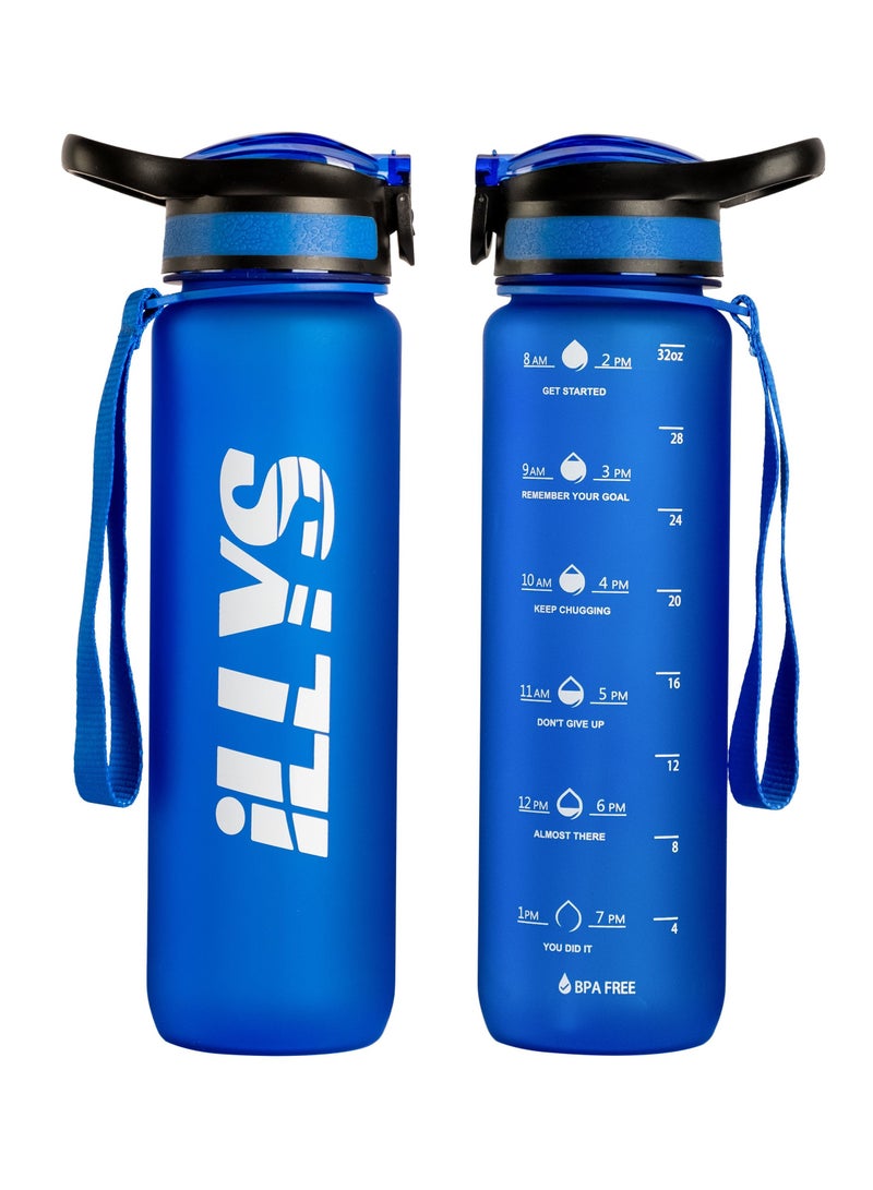 Sports Water Bottle 1L with Motivational Time Marker and Straw Strainer Tritan Plastic BPA Free Leak Proof Bottles for kids Fitness Gym Office School Outdoor Sport and Exercise - Image 1