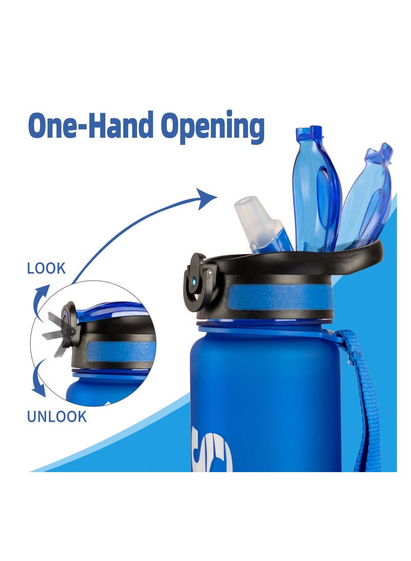 Sports Water Bottle 1L with Motivational Time Marker and Straw Strainer Tritan Plastic BPA Free Leak Proof Bottles for kids Fitness Gym Office School Outdoor Sport and Exercise - Image 3