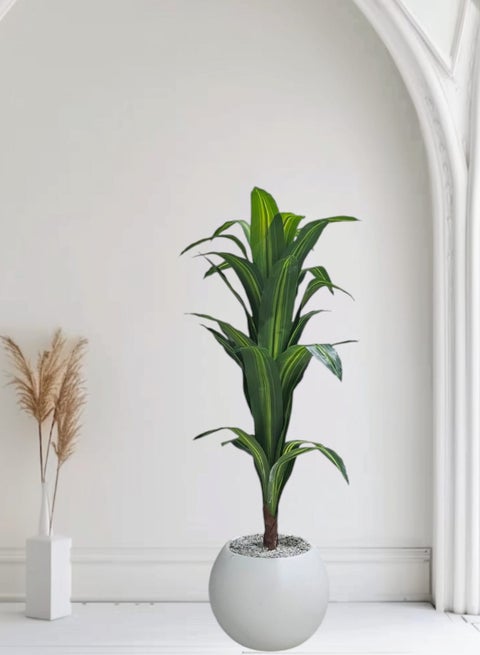 Planted tree with a large white pot, 140 cm