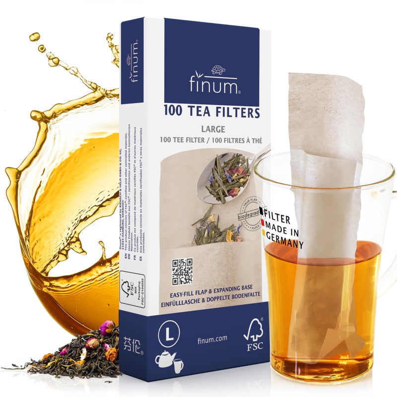 Finum Disposable Paper Tea Filter Bags for Loose Tea Brown Large 100 Count
